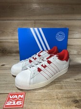 NEW SZS 11-12: Men's Adidas Superstar Low Shell Toe Leather Shoe White/Vivid-Red