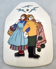Vintage Figgjo Flint Norway Wall Plaque Trivet Fishing Couple Torskefiske (D22)