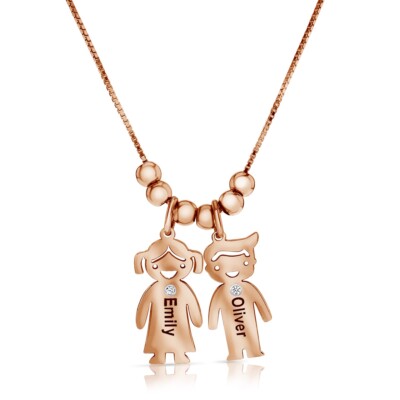 Namenskette Mutter Liebe Kinder Charm Anhänger 0,06Ct Diamant 18k Roségold vergoldet