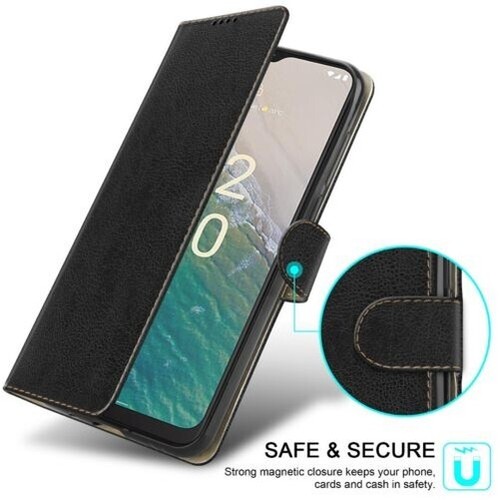 For Nokia C32 Case Slim Leather Wallet Stand Phone Cover + Screen Tempered Glass - Picture 3 of 21