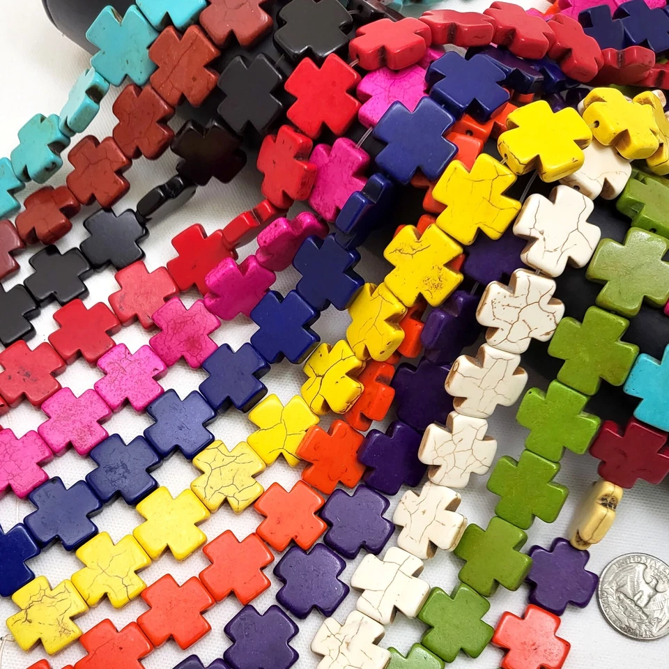 Cuentas Cruzadas Cuadradas Howlite Turquesa 8mm - 45mm Amarillo Negro Blanco Rosa Azul 15" Foto 2 de 3