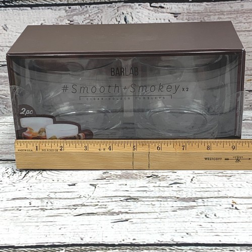 BarLab Cigar Holder Tumblers Smooth Smokey Whiskey Glasses 12oz Set of 2 NEW - Picture 6 of 6