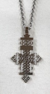 Handsome Small Openwork Point Armed Coptic Silvertone Goth Cross Necklace