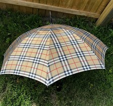 Burberry Classic Parasol Umbrella Nova Check Beige Wooden Handle Large 24  