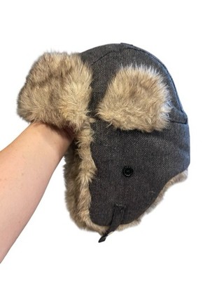 Urban Pipeline Faux Fur Trapper Hat Gray Tweed Quilted Lining Chin Strap Unisex