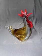 Murano Style Art Glass Rooster Figurine   Amber  Red   8  Hand Blown   Labeled