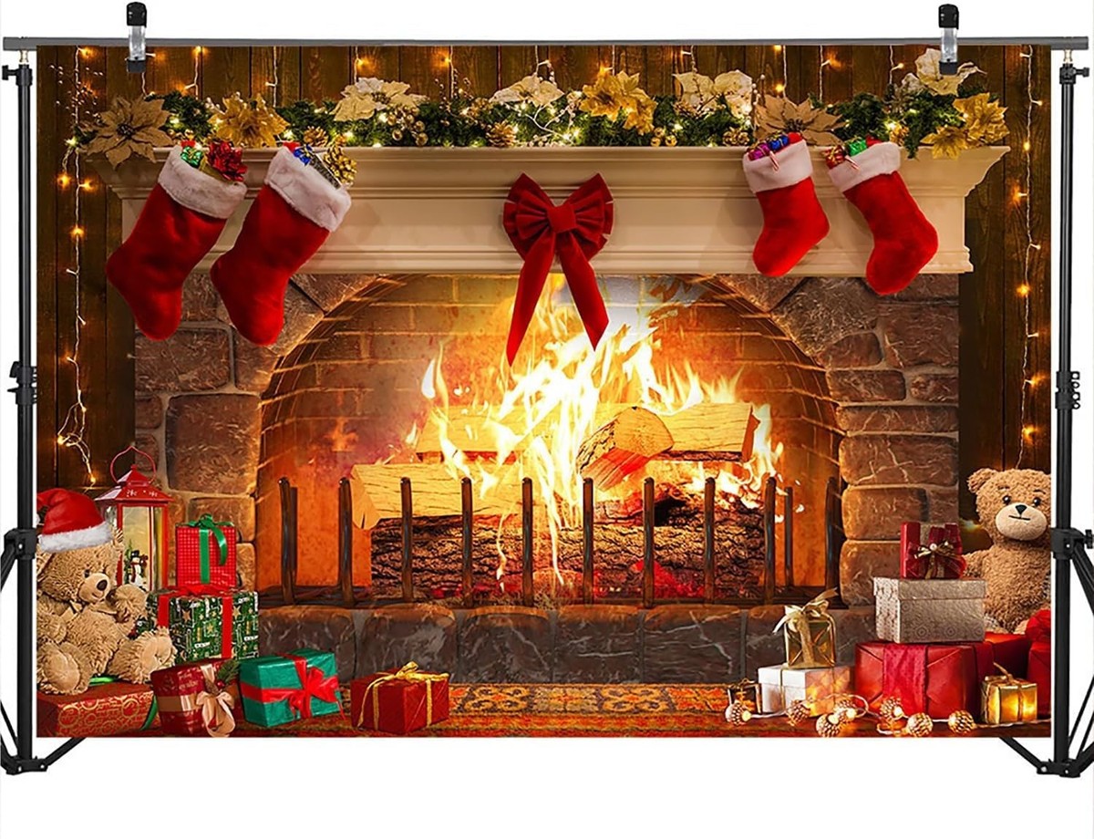Mocsicka 7x5ft Christmas Fireplace Backdrop for Photography 7x5ft