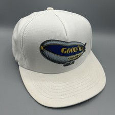 Vintage Goodyear Blimp Hat Cap Snap Back White Twill Cotton Logo USA Made 80s