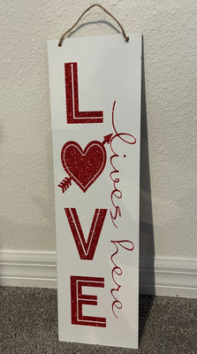 LOVE Lives Here Red & White Wooden Valentine Sign Plaque