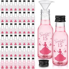 50 Pcs Quinceanera Mini Liquor Bottle Mis Quince Anos 1.7oz Empty Plastic Sho...