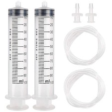 2pcs 100ml Syringe with 47in Tubing for Labs, Measuring, Watering, Feeding