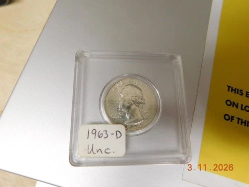 Uncirculated 1963-D Denver Mint 90% Silver Washington Quarter