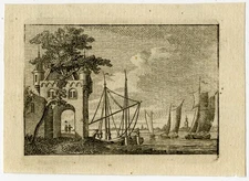 2 Antique Master Prints-LANDSCAPE-RIVER-SAILING-Anonymous-ca. 1780