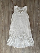 Modern Rarity Dress Midi White Linen Ruffle Hem Shift UK 14 - NEW
