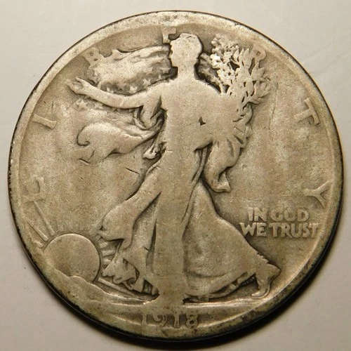 1918 D Walking Liberty Half Dollar 90% Silver G-VG   "As Pictured-Not Cleaned"