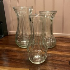 Hoosier Glass Clear Ribbed Glass Vases Set of 3 Round Collectible