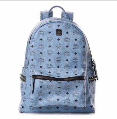 MCM Visetos Medium Side Stud Stark Backpack Light Blue