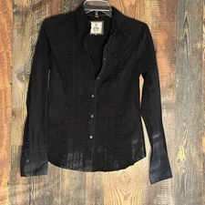 Esprit De Corp  Size S Black Buttoned Shirt Blouse Cotton 100% Long Sleeve Pocke