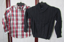 NWT GAP Solid Knit Black Wrap Front Sweater  Plaid Shirt Set Youth Size S 6-7 