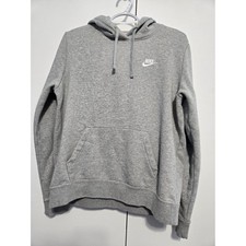 Nike Gray Pullover Hoodie Women's Medium Fleece Pocket Logo Sweatshirt