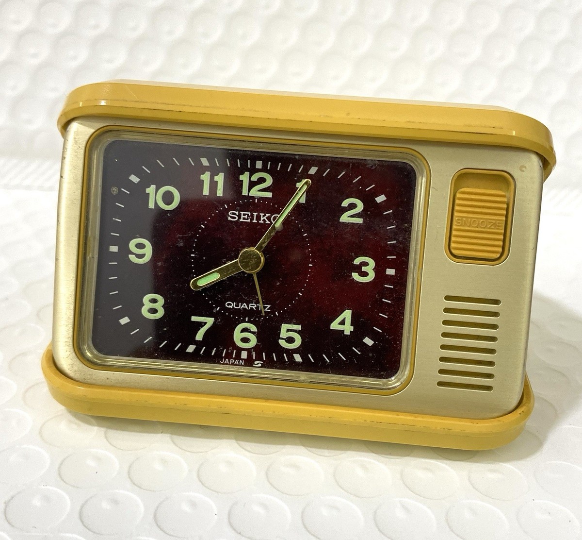 Vintage Seiko Clock Alarm Quartz Brown Dial Yellow Color Full