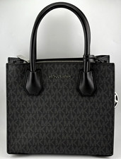 Michael Kors Mercer Leather Signature Black Messenger Bag Black