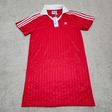 Adidas Women Medium Better Scarlet 3 Stripes V-Neck Polo Mini Dress JD2600