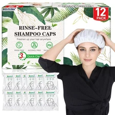 Waterless Shampoo Caps for Bedridden Patients, 12 Pack Rinse-Free Hair Wash