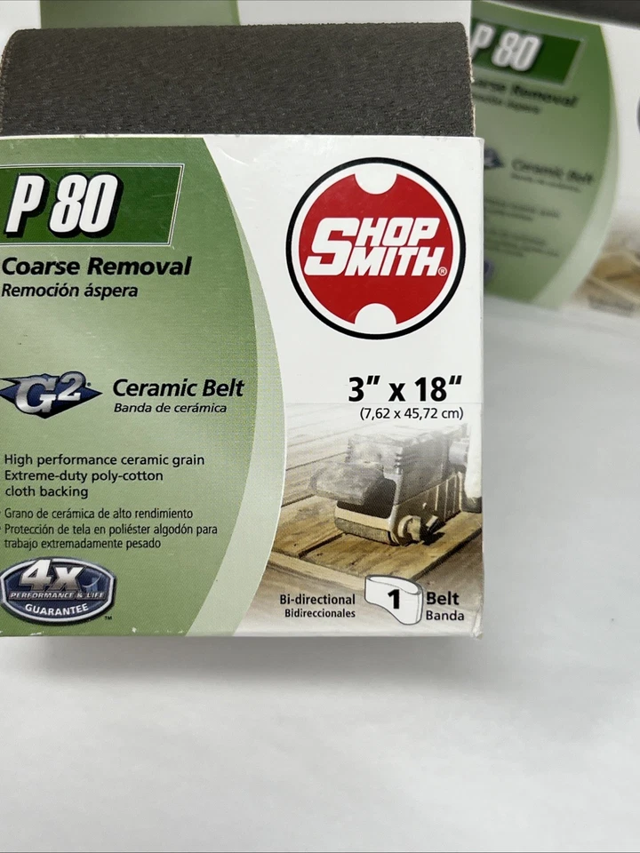 Shopsmith 12232 Cinturón de lijado de grano de cerámica de grano medio 18x3” lote de 3 Foto 3 de 4