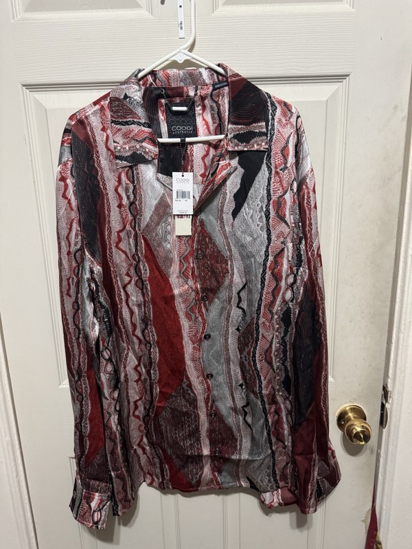 NWT Coogi Australia Silk Shirt Printed In Red Size 2XL CG-WT-007
