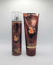 Bath Body Works Chocolate Amber Fine Fragrance Body Mist Body Cream Set of 2
