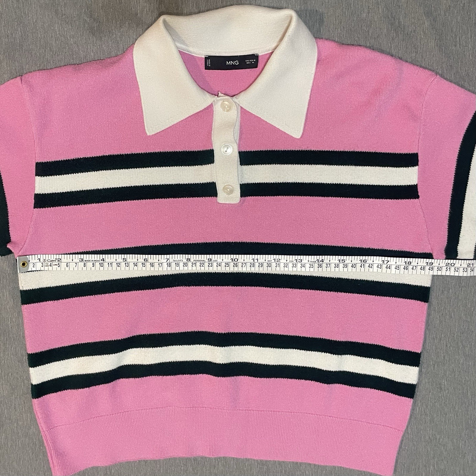 Mango Women’s Medium Striped Polo Neck Sweater Pink Green White Knit Top thumbnail 5