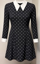 Black Dress White Point Collar Wednesday Addams Style XXL