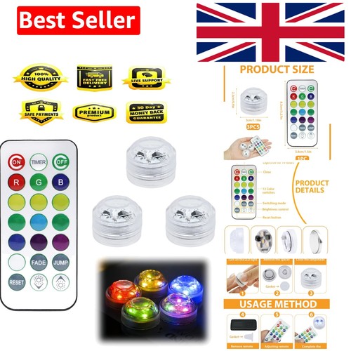 3 Pcs Mini Submersible LED Lights with Remote Control Waterproof for ...