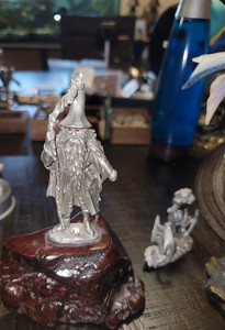Fantasy Wizard Figurine Statue on Stone Rock Base Fantasy Decor Collectible