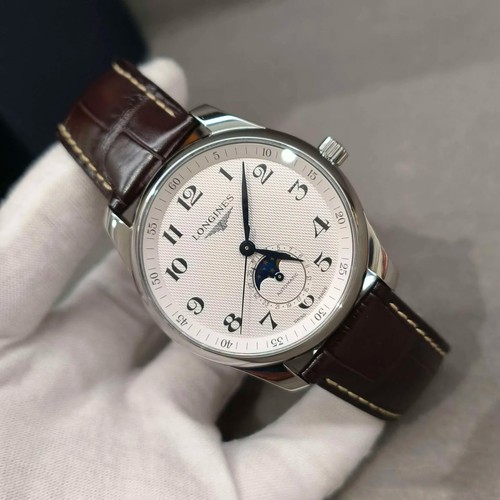 Reloj Longines Master L2.909.4.78.3 Automático Fase Lunar Esfera Plateada Correa Marrón - Imagen 2 de 4