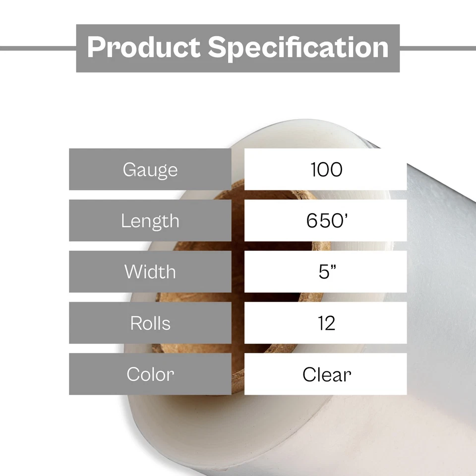 100 Gauge Cast Hand Stretch Wrap 5" x 650' Plastic Bundling Shrink Film 12 Rolls - Image 4 of 4