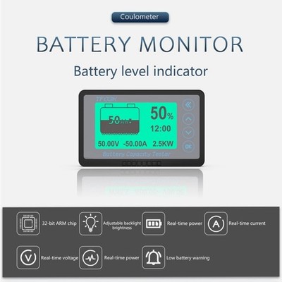 for DC 8-120V Battery Monitor Capacity Voltage Current Display Coulomb Counter M
