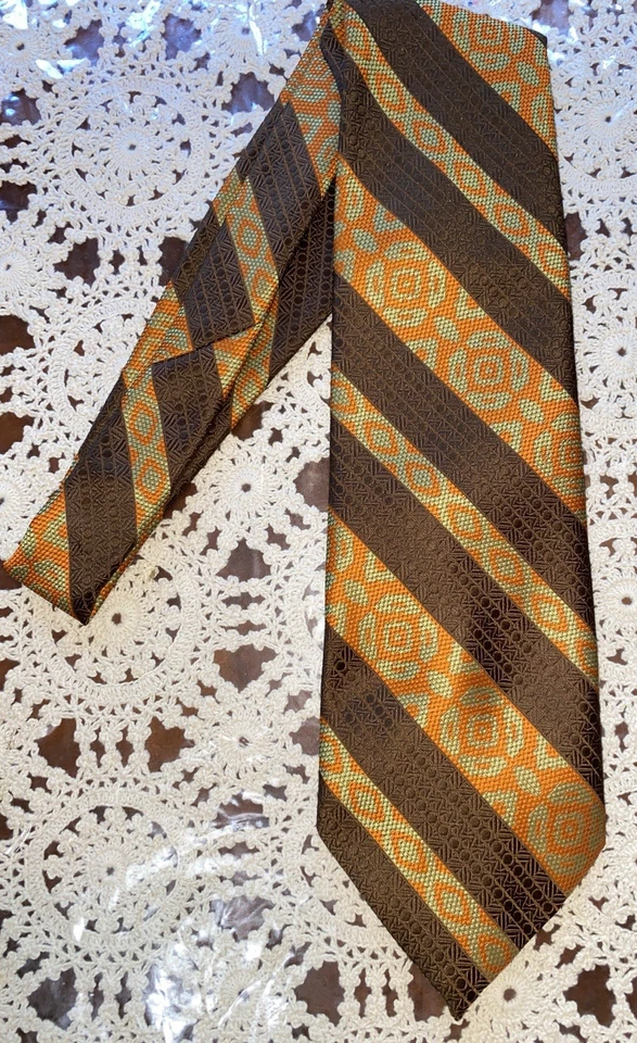 Corbata de cuello vintage años 70 Via Veneto aguacate/naranja/marrón Italia funky mod audaz Foto 2 de 4