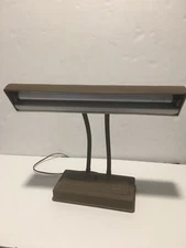 Vintage Mid Century Brown Metal Enamel Drafting Industrial Era Desk Lamp WORKS