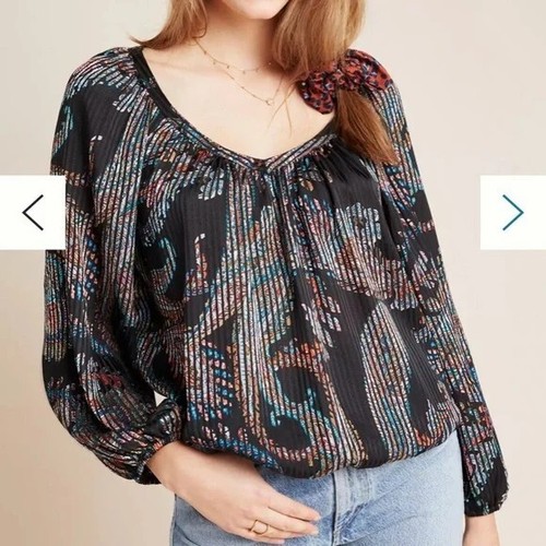 NWT MAEVE by ANTHROPOLOGIE Top Blouse Burnout Satin Paisley XS - Picture 6 of 10