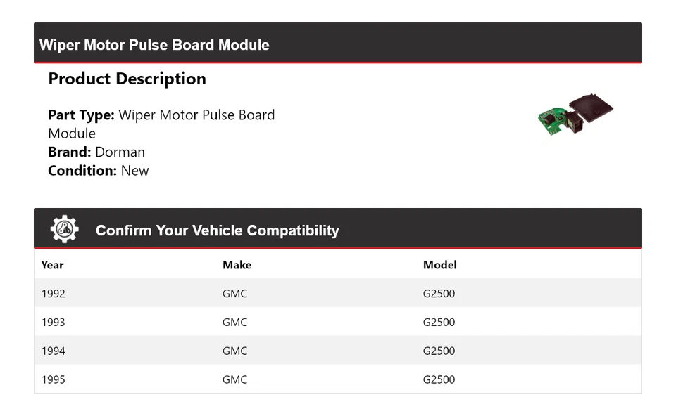 Módulo de placa de pulso de motor limpiaparabrisas Dorman GMC G2500 1992-1995 1993 1994 Foto 2 de 4