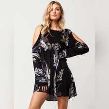 Free People Women's Floral Print Clear Skies Tunic Mini Dress Size Medium Black