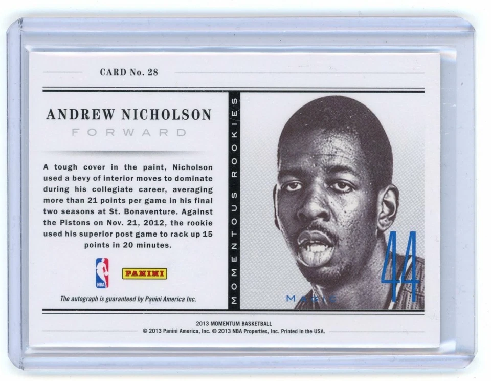 2013 Panini Momentous Andrew Nicholson Rookie Autographs #28 Orlando Magic - Image 2 of 2