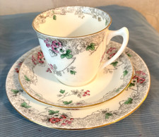 Shelley Cup, Saucer, Plate Trio. Trailing Vine 1930s Vintage China Tableware