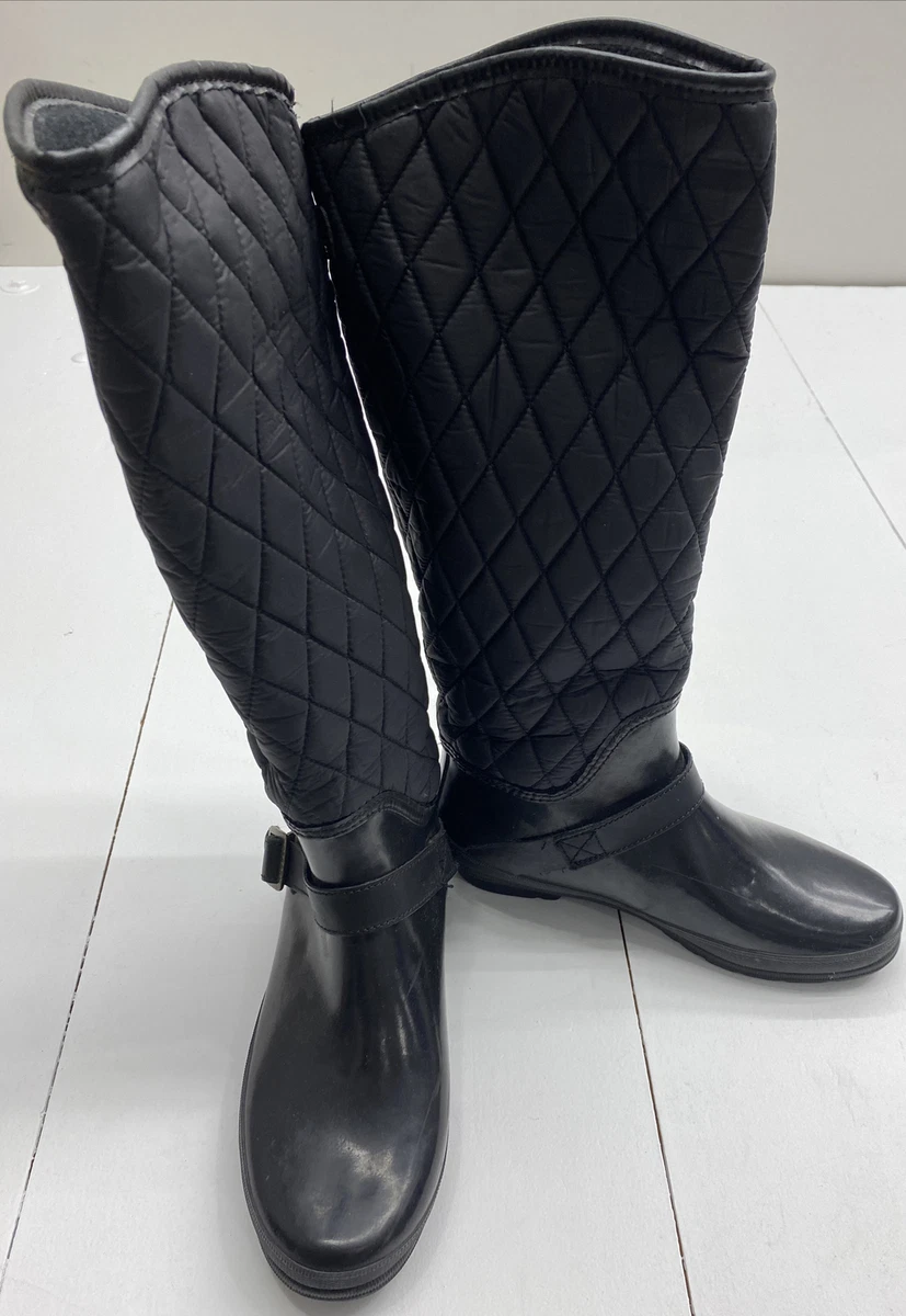 Sperry 9769746 Black Knee High Rubber Waterproof Rain Boots Quilted Size 7