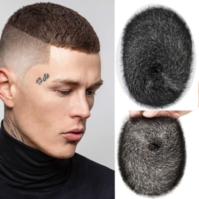 Herren 100% REMY Echthaar Toupet PU Basis Haarteil Perücke Toupee Männer kurzes