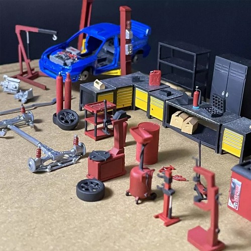 Neu 1/64 Diorama Auto Garage Reparatur Werkzeug Modell Werkstatt Wartung Szene - Bild 13 von 20