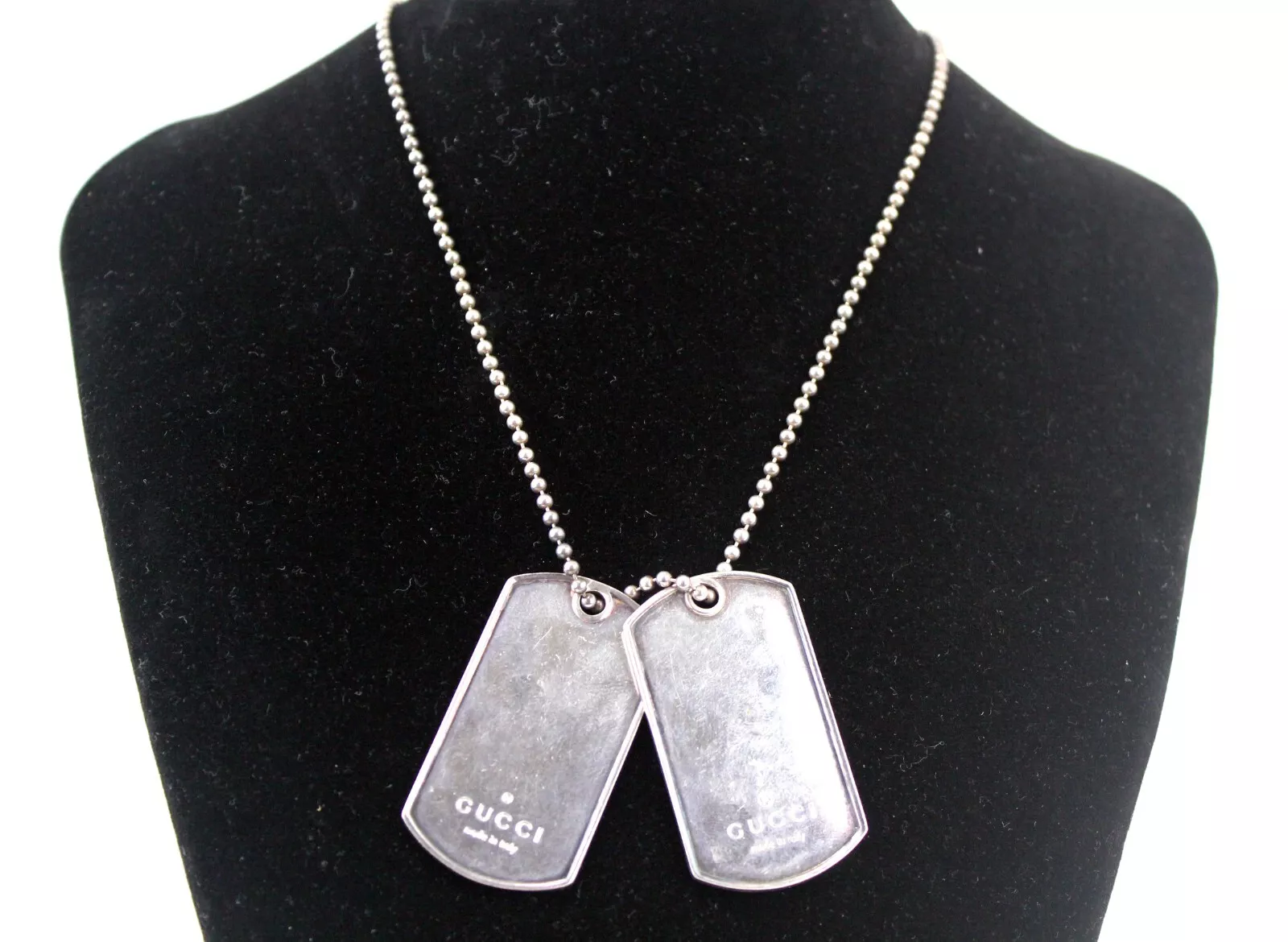 GUCCI Pendentif Plaque Métal Argent 925 Double Collier Accessoires Occasion Italie
