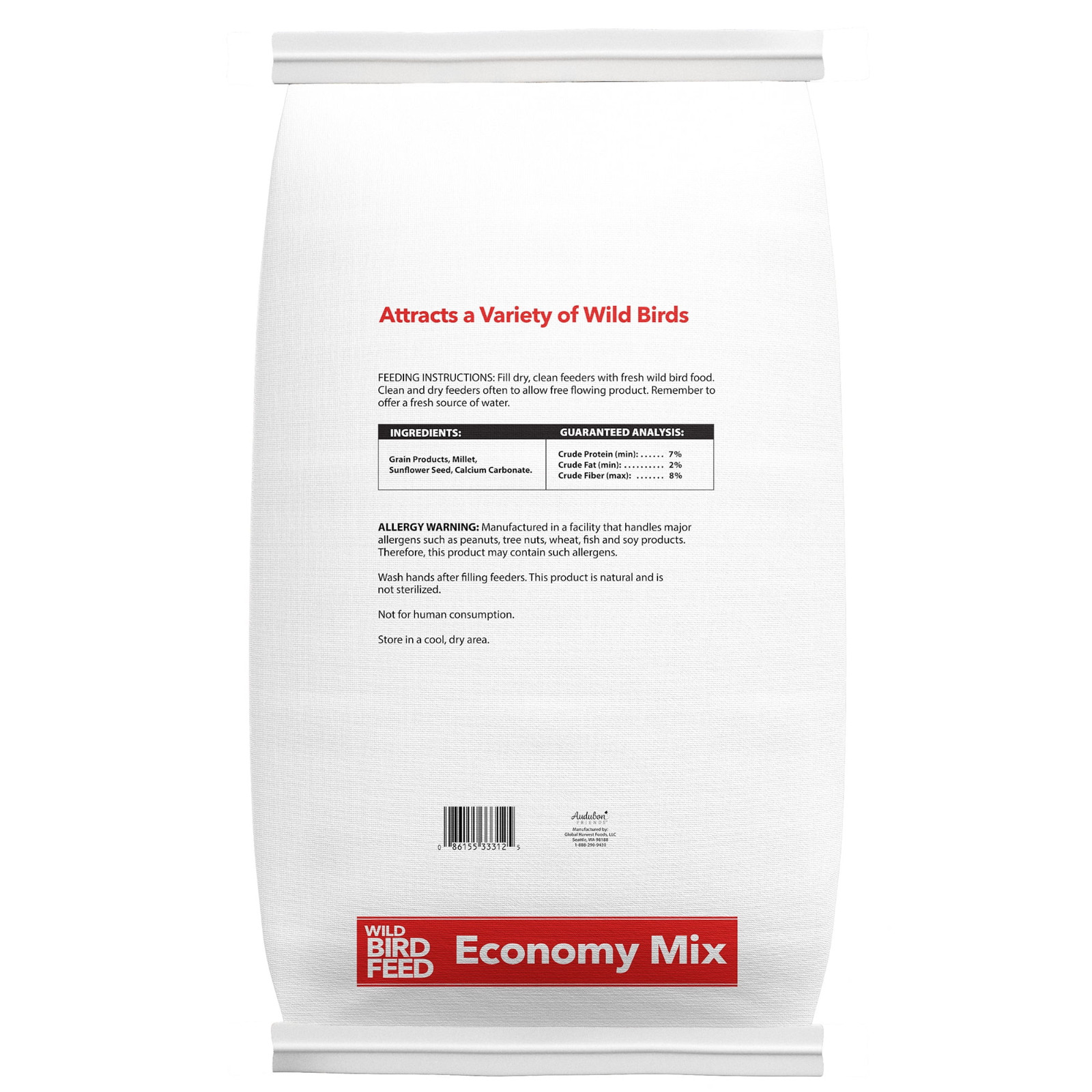 2 PACK Global Harvest Foods Economy Mix Wild Bird Feed, Dry, 40 lb. Bag